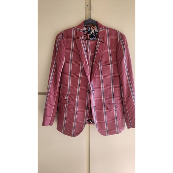 Paisley and Gray Raspberry Stripe Plaid 2pc SB 2B Suit, NWT, 42R - Picture 1 of 10